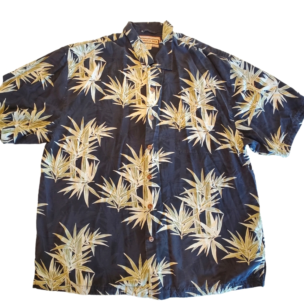Jamaica Jaxx Men's Shirt Silk Hawaiian Short Sleeve Button Palm Trees Black XL